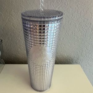 Starbucks Silver Iridescent Grid Tumbler